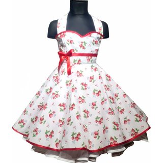 Kinder Petticoat Kleid Drehkleid Mädchen kleine Erdbeeren weiß rot
