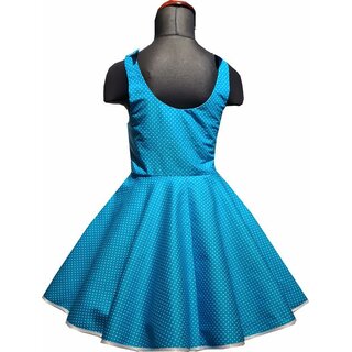 50er Jahre Kinder Petticoat Kleid Drehkleid Mädchen Punkte Blümchentürkis weiß, Einzelstück, Gr 116-134