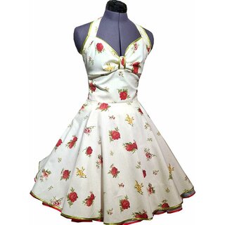 50er Jahre Petticoatkleid zum Petticoat creme rote Rosen gelbe Blüten