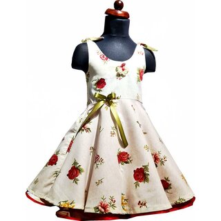  Kinderpetticoat 50er Jahre Kleid Drehkleid Mädchen creme rote Rosen gelbe Blüten Gr. 122