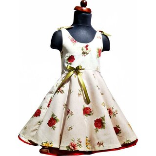  Kinderpetticoat 50er Jahre Kleid Drehkleid Mdchen creme rote Rosen gelbe Blten Gr. 122