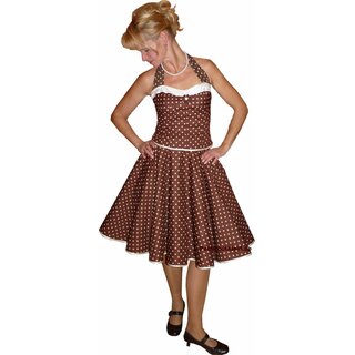 50er Jahre Swingkleid Punkte braun zum Petticoat Korsage  36