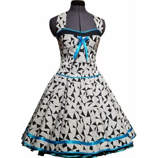 50er Jahre Kleid zum Petticoat weiß mit schwarzen Prismen türkis