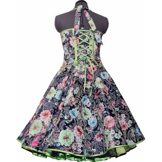 50er Jahre Petticoat Kleid Vintage schwarz grüne rosa Blumen 