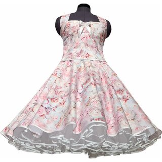 50er Jahre Hochzeitskleid weiß mit rosa Rosen Brautkleid zum Petticoat