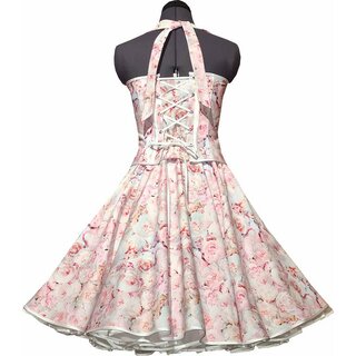 50er Jahre Hochzeitskleid weiß mit rosa Rosen Brautkleid zum Petticoat 36