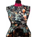 Kleid zum Petticoat Rockabilly schwarz orange grüne Blumen und Spitzkragen 42