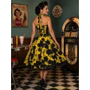 50er Jahr Kleid zum Petticoat gelb schwarze Blumen 36