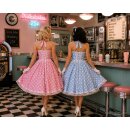 Hellblau Petticoat Kleid Korsage weiße große Tupfen