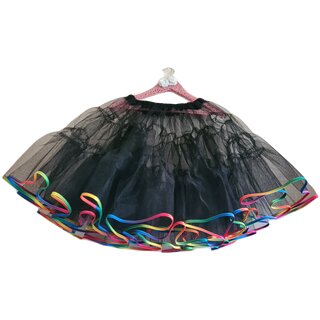 Petticoat schwarz mit Regenbogensatinband 50er Jahre einlagig mittel