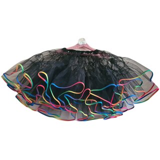 Petticoat schwarz mit Regenbogensatinband 50er Jahre einlagig mittel