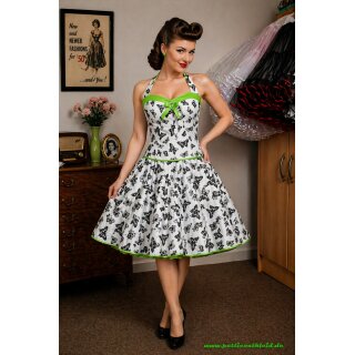 50er Jahre Kleid zum Petticoat Schmetterlinge weiß schwarz grün