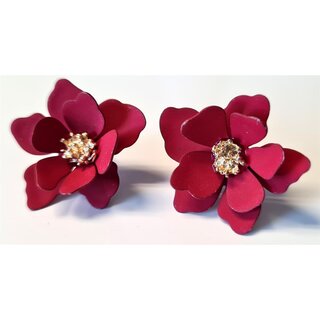  Vintage Ohrschmuck Ohrringe Bl�te Magnolie rot