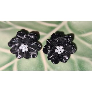 Vintage Ohrschmuck Ohrringe Bl�te Magnolie schwarz