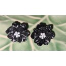 Vintage Ohrschmuck Ohrringe Bl�te Magnolie schwarz