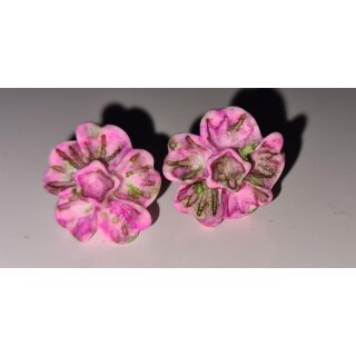 50er Jahre Ohrschmuck Ohrringe Blumen rosa grün geflammt