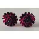 50er Jahre Ohrschmuck Ohrringe Blumen pink schwarz geflammt