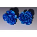 Vintage Ohrschmuck Ohrringe Rosen  royalblau geöffnet