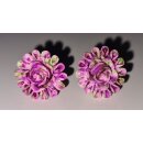50er Jahre Ohrschmuck Ohrringe Blumen lila grüner...