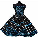 50er Punkte Korsagenkleid schwarz Punkte weiß  Band tuerkis20mm