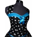50er Punkte Korsagenkleid schwarz Punkte weiß  Band tuerkis20mm