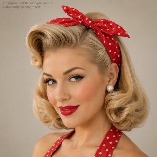 Haarreif Haarschmuck stoffbezogen mit Schkeife rot weiße Punkte Rockabilly