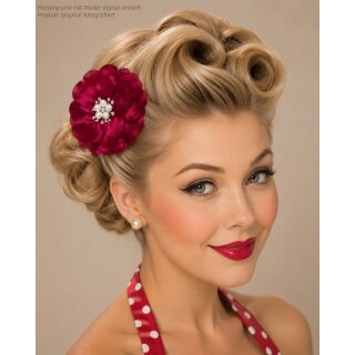 50er Jahre Stoffblume Bordeaux Haarschmuck
