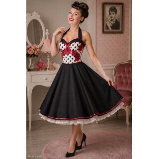 Petticoat Kleid Tanzkleid Blumen Punkte und schwarzer Tellerrock