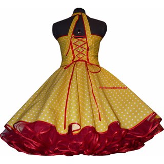 Punkte Petticoat Kleid 2 gelb weie Punkte roter Akzent