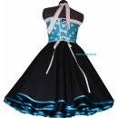 Punkte Cocktailkleid schwarz  türkis mit weißen Tupfen