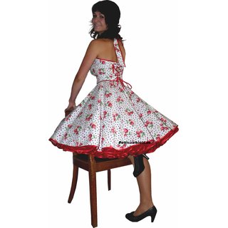 50er Jahre Erdbeerkleid zum Petticoat weiß mit schwarzen Punkten