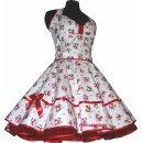 50er Jahre Erdbeerkleid zum Petticoat weiß mit schwarzen Punkten