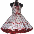 50er Jahre Erdbeerkleid zum Petticoat weiß mit schwarzen Punkten