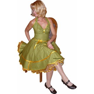 Retro Punkte Petticoat Kleid olivgrün Tupfen 3 D Optik