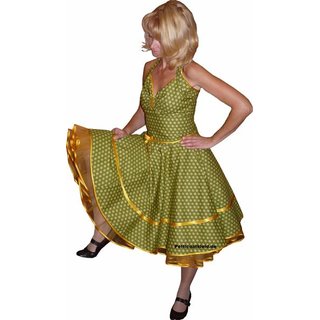 Retro Punkte Petticoat Kleid olivgrün Tupfen 3 D Optik