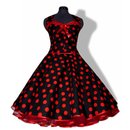 50er Jahre Korsage Petticoatkleid schwarz rote Punkte