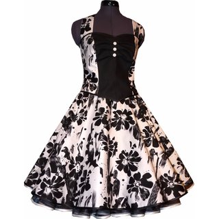 50er Kleid zum Petticoat weiß schwarze Blumen schwarzer Akzent