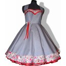 Petticoatkleid grau Tanzkleid Rockabilly kleine Pünktchen mit rosa Blüten M1