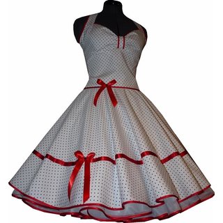 50er Jahre Punkte Petticoat Kleid Rockabilly Brautkleid Hochzeit weiß  schwarze kleine Punkte