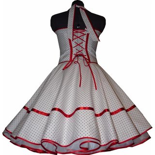 50er Jahre Punkte Petticoat Kleid Rockabilly Brautkleid Hochzeit wei  schwarze kleine Punkte