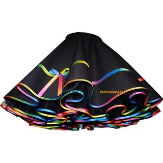 50er Jahre Tanzrock schwarz Tellerrock zum Petticoat mit Regenbogenfarben 