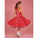 50er Jahre Kinderkleid für Mädchen zum Petticoat Tanzkleid rot mit weißen Herzchen