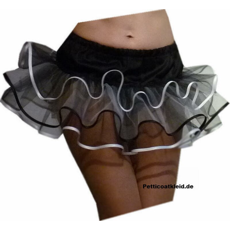 Hot sexy Petticoat kurz schwarz weiß, Tütü Tüllrock Unterrock 27 cm -  Tanzkleid-der-50er