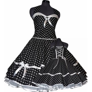 50er Kleid zum Petticoat schwarzes Punktekleid mit Korsage Dekolte farbig