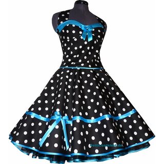 50er Kleid zum Petticoat schwarzes Punktekleid mit Korsage Dekolte farbig
