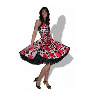 Petticoat Kleid rote Mohn Retroblüten schwarze Punkte