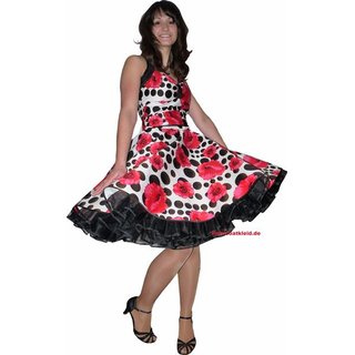 Petticoat Kleid rote Mohn Retroblüten schwarze Punkte