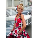Petticoat Kleid rote Mohn Retroblüten schwarze Punkte