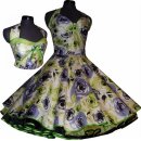 50er Petticoat Kleid filigrane grüne lila Rosen gerafft