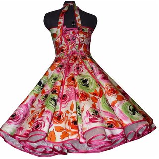50er Jahre Petticoat Kleid pink grüne Rosen Blumen Vintage 34-44